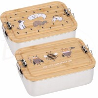 Kinder Brotdose Edelstahl - Lunchbox, Bambusholz Deckel
